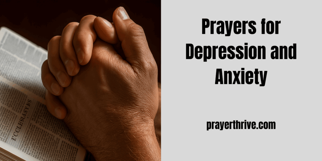 A peaceful person sitting in prayer with hands folded, reflecting hope and faith while seeking strength through prayers for depression and anxiety.