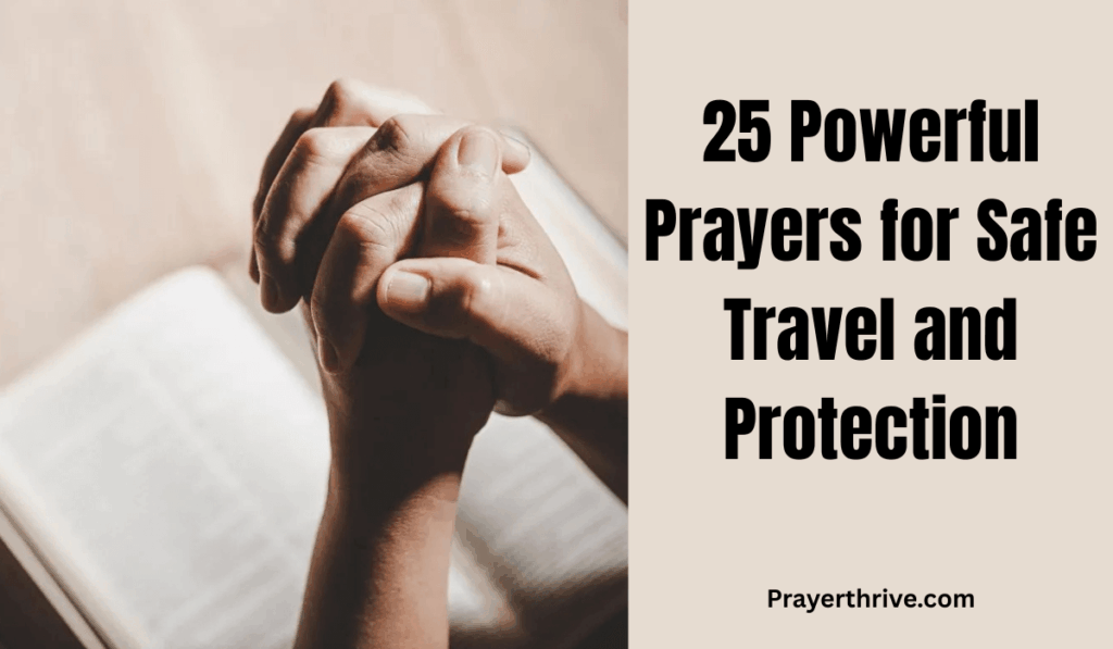 A Christian family praying together before a long trip, asking for God’s covering through prayers for safe travel and protection.