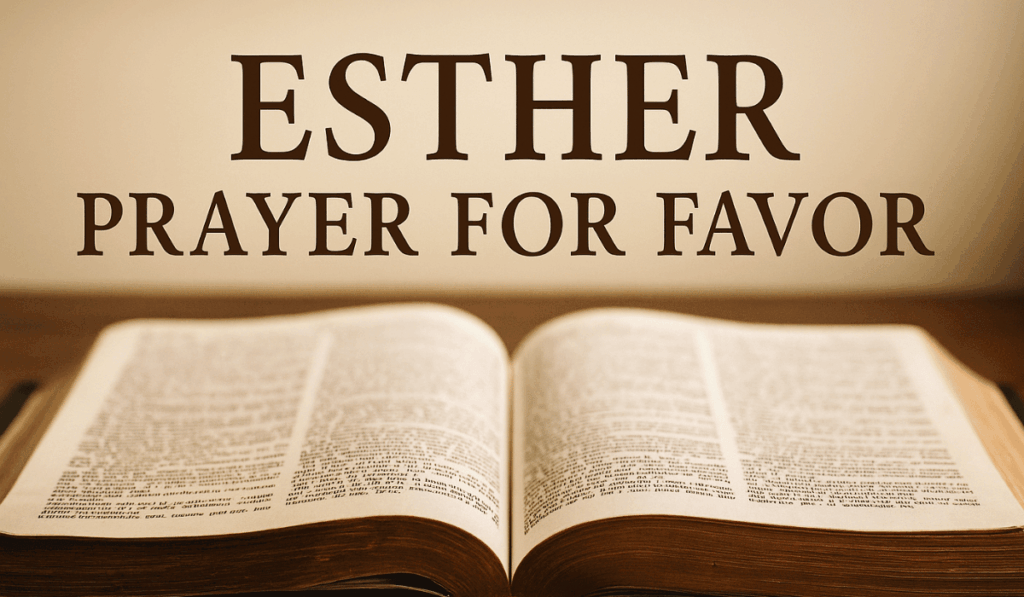 A woman kneels in prayer with a Bible open, symbolizing Esther Prayer For Favor and God’s divine intervention.