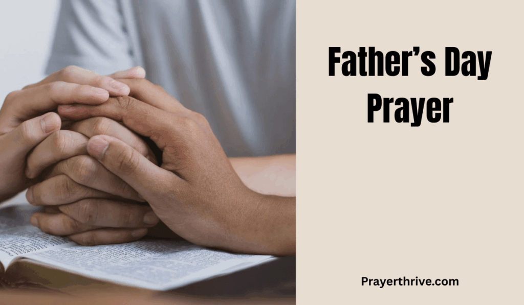 A father sitting with his children, holding hands in prayer, reflecting the love and faith behind a Father’s Day Prayer