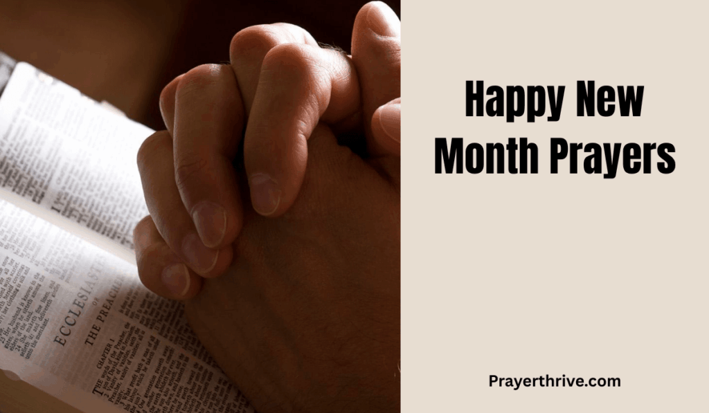 A peaceful morning sunrise with open hands in prayer, symbolizing Happy New Month Prayers.
