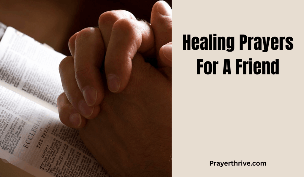 A peaceful moment of two friends praying together, hands joined, symbolizing comfort and faith with healing prayers for a friend.