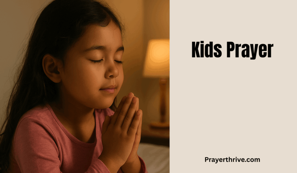 A heartwarming image of a child praying, reflecting the peace and devotion of a kids prayer