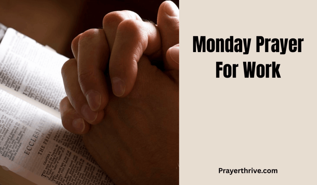 A person quietly praying at their desk before starting the day, seeking God’s guidance through a monday prayer for work.