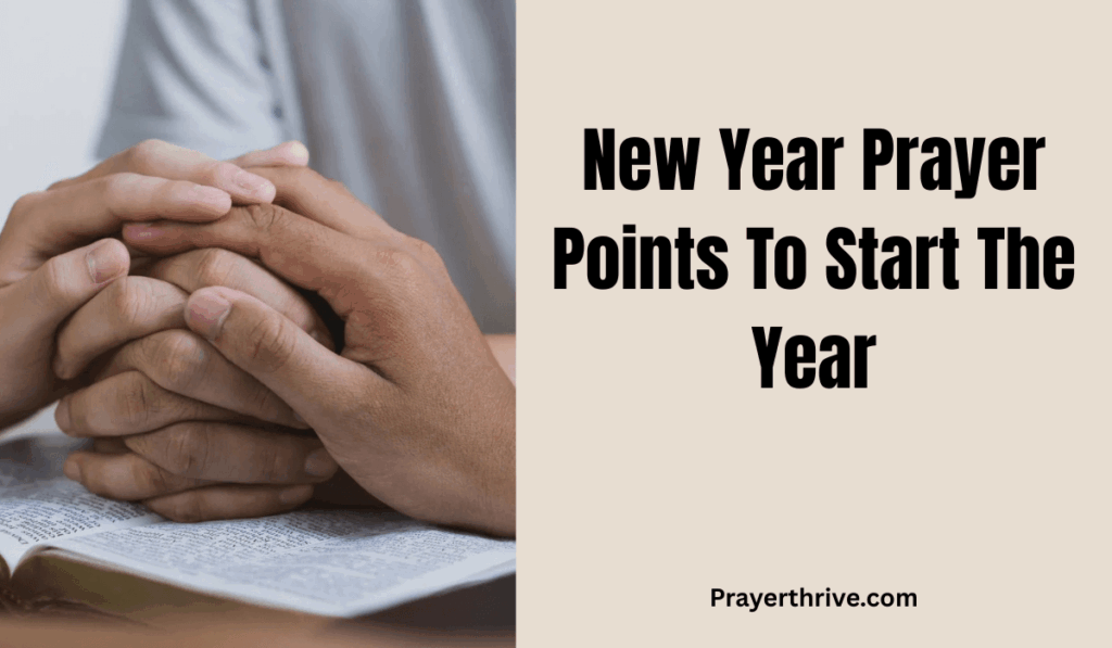 A person praying with folded hands at sunrise, reflecting on New year prayer points to start the year with hope, faith, and gratitude.