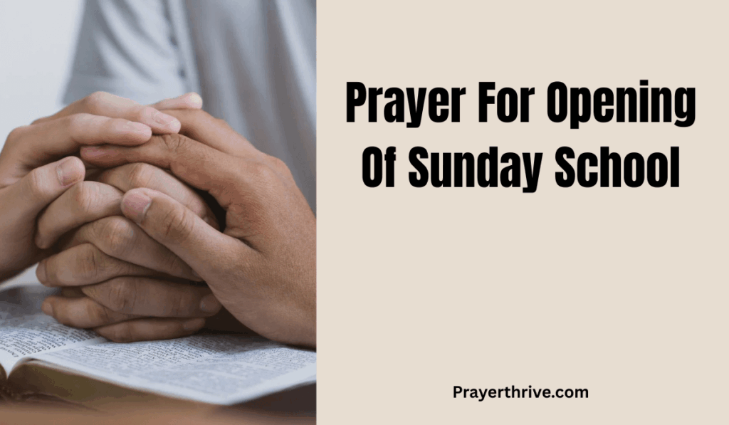 Children gathered in a Sunday School classroom, opening their Bibles with a warm prayer. A gentle focus on the theme of prayer for opening of Sunday School.