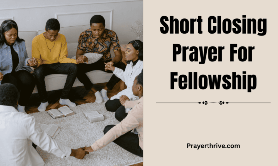 A small group of believers bowing their heads together in prayer at the end of a gathering, reflecting unity and a short closing prayer for fellowship.