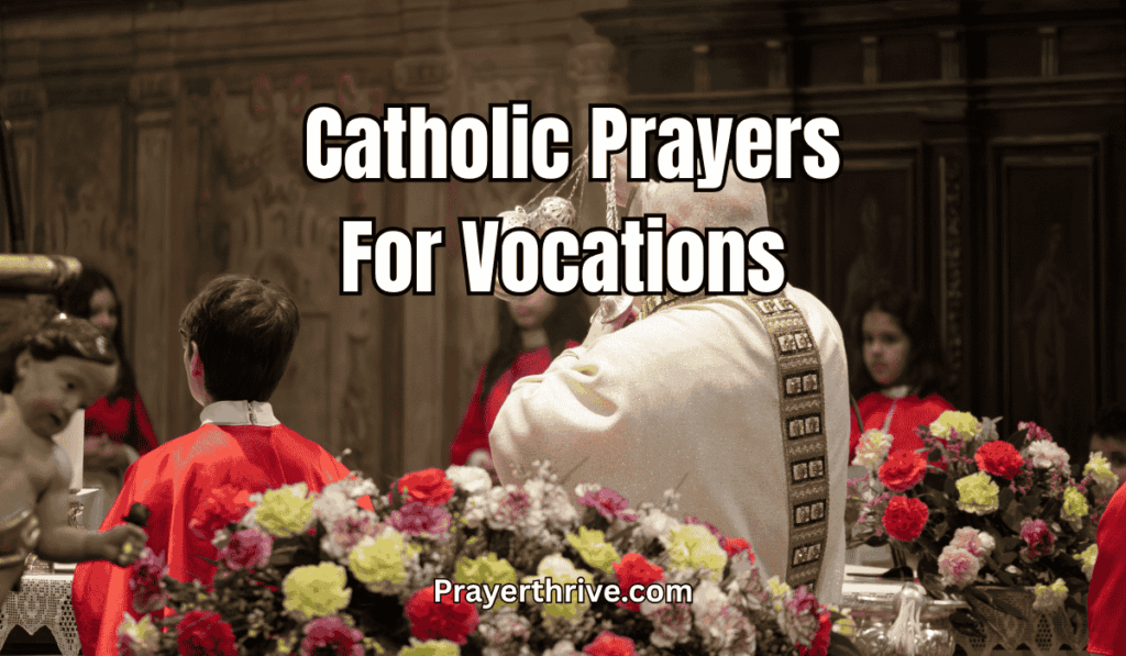 A priest kneeling in quiet prayer before the Blessed Sacrament, reflecting on God’s call — symbolizing Catholic Prayers For Vocations.