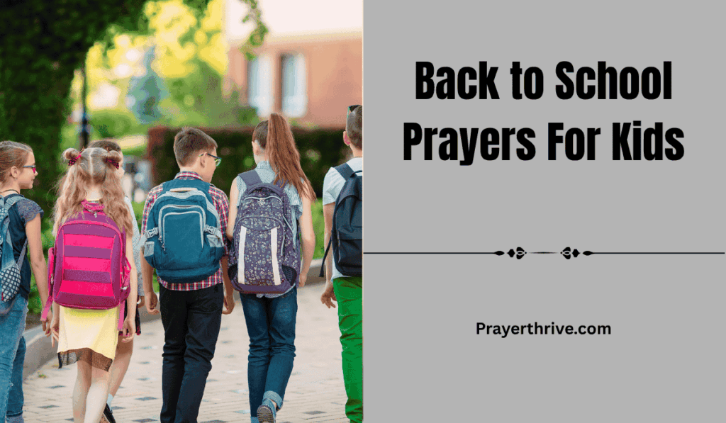A smiling group of children walking to school with backpacks, sunlight touching their faces, representing hope, faith, and Back to School Prayers For Kids.