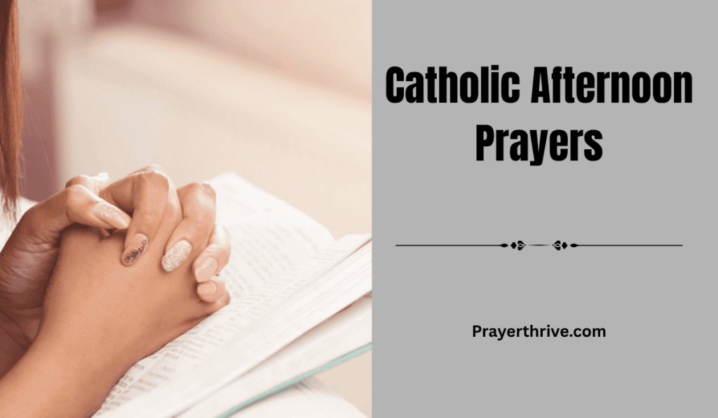 A peaceful afternoon scene of a believer praying by a sunlit window, hands folded in reflection and peace, representing Catholic Afternoon Prayers.
