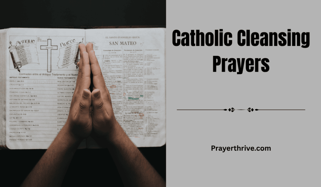 A person kneeling in prayer beside a lit candle, symbolizing purification of the heart and soul through Catholic Cleansing Prayers.