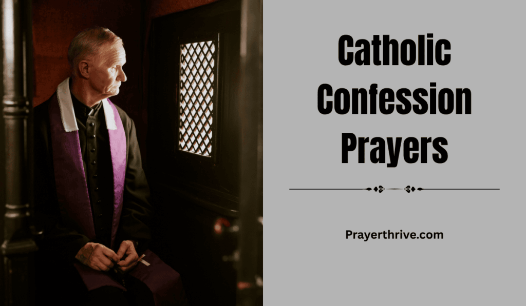 A serene, candle-lit church with a priest and penitent, symbolizing the power of Catholic Confession Prayers.