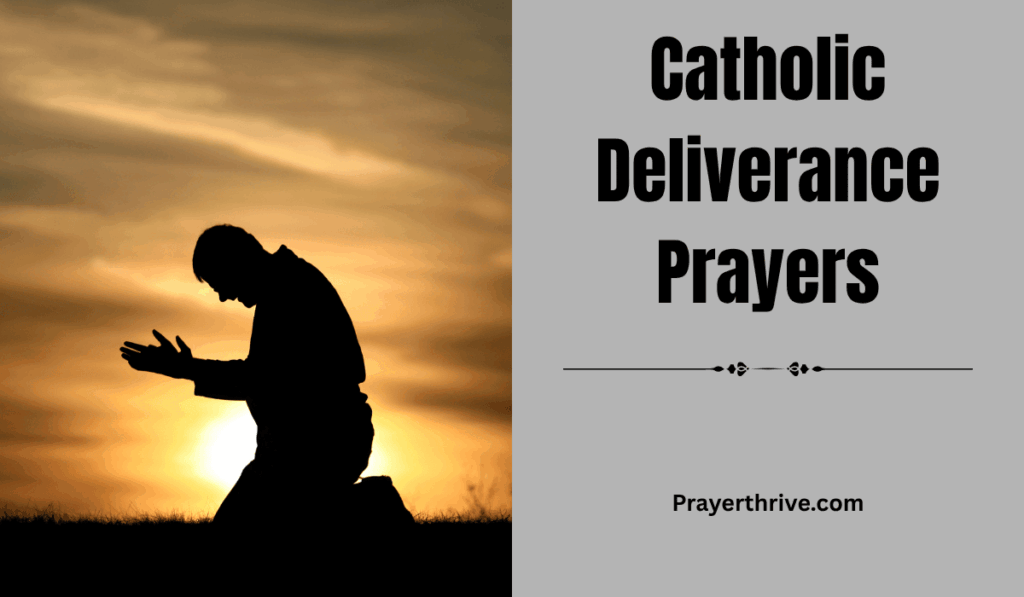 A person praying in quiet surrender before a cross, seeking freedom through Catholic deliverance prayers.