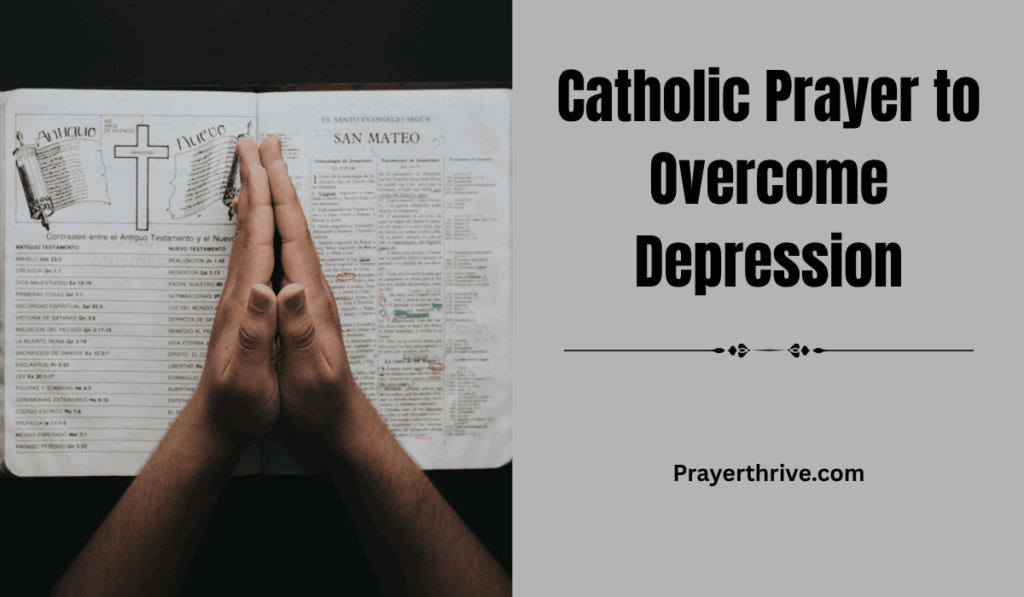An open Bible beside a lit candle and rosary, symbolizing hope and faith during prayer, reflecting the Catholic Prayer to Overcome Depression.