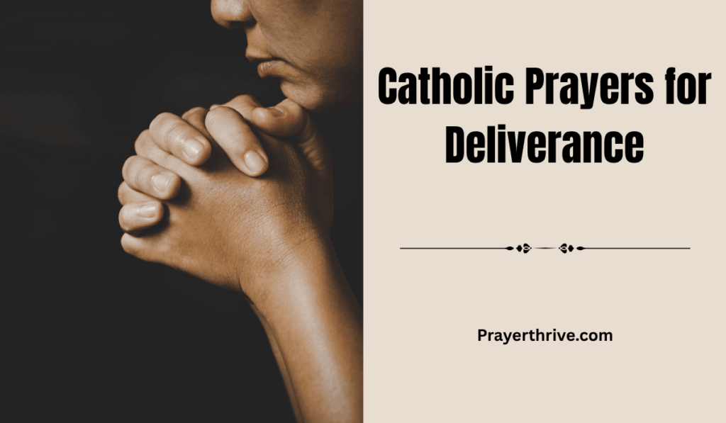 A person kneeling in quiet prayer before a cross, seeking peace and freedom through Catholic Prayers for Deliverance.