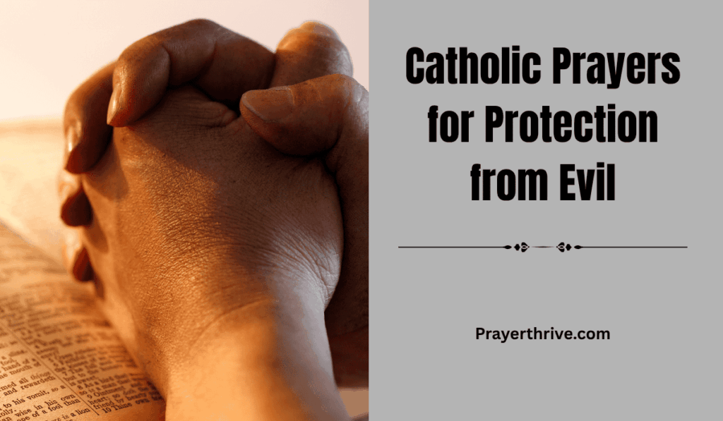 A person kneeling in prayer before a softly glowing candle, hands clasped and eyes closed, seeking God’s shield through Catholic Prayers for Protection from Evil.