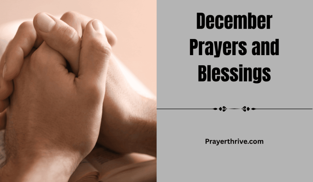 A pair of praying hands surrounded by soft, glowing lights, symbolizing faith and serenity in December Prayers and Blessings.