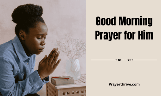 A young woman sitting by the window at sunrise, holding her Bible and praying softly — lifting a powerful good morning prayer for him.