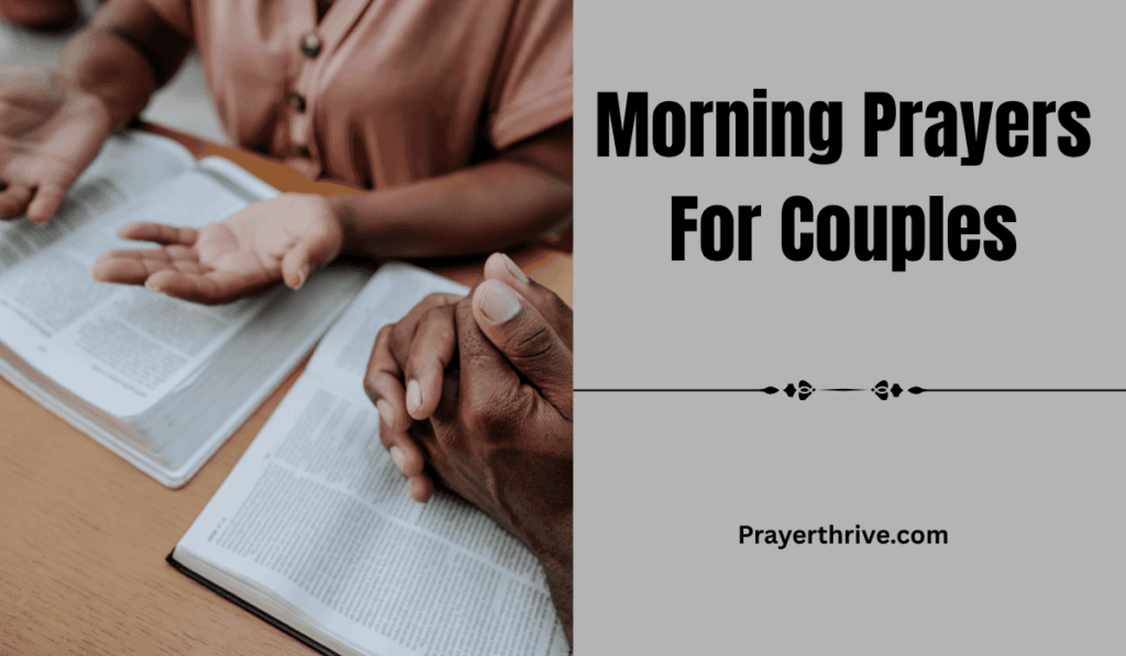 A loving couple praying together at sunrise, holding hands as they begin their day in faith and unity, representing Morning Prayers For Couples.