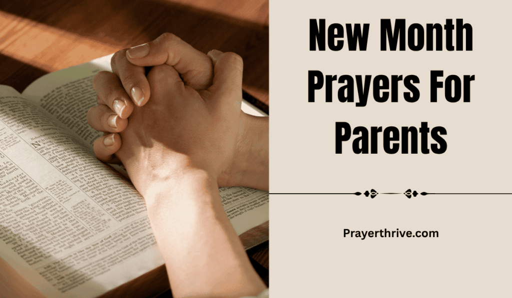 A warm image of a son and daughter praying together with their parents at sunrise, symbolizing unity, gratitude, and New Month Prayers For Parents.