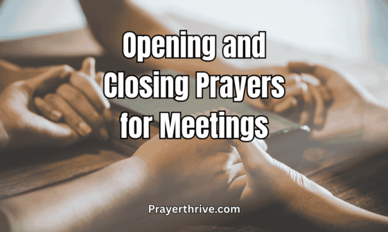 A small group holding hands in prayer before a meeting, symbolizing unity, faith, and purpose — representing opening and closing prayers for meetings.