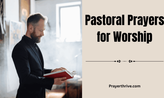 A pastor leading a congregation in heartfelt prayer during worship, with hands lifted in reverence, reflecting pastoral prayers for worship.