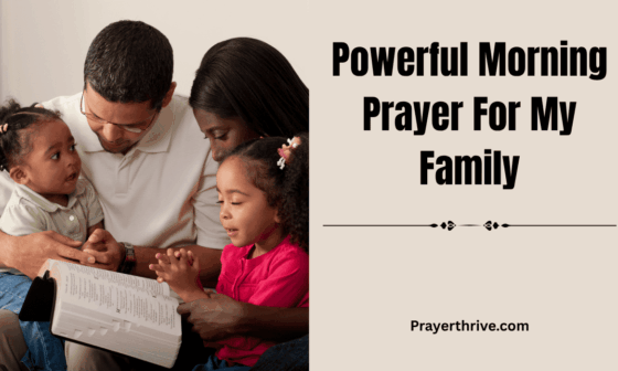 A family gathered in prayer at sunrise, holding hands and bowing their heads together — a beautiful picture of a powerful morning prayer for my family.
