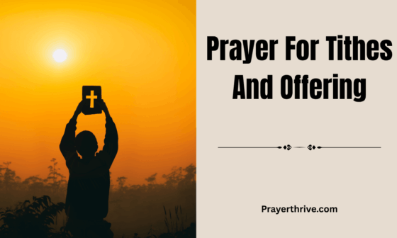 A believer lifting hands in prayer with a Bible and offering basket nearby, symbolizing gratitude and faith in giving, representing Prayer For Tithes And Offering.
