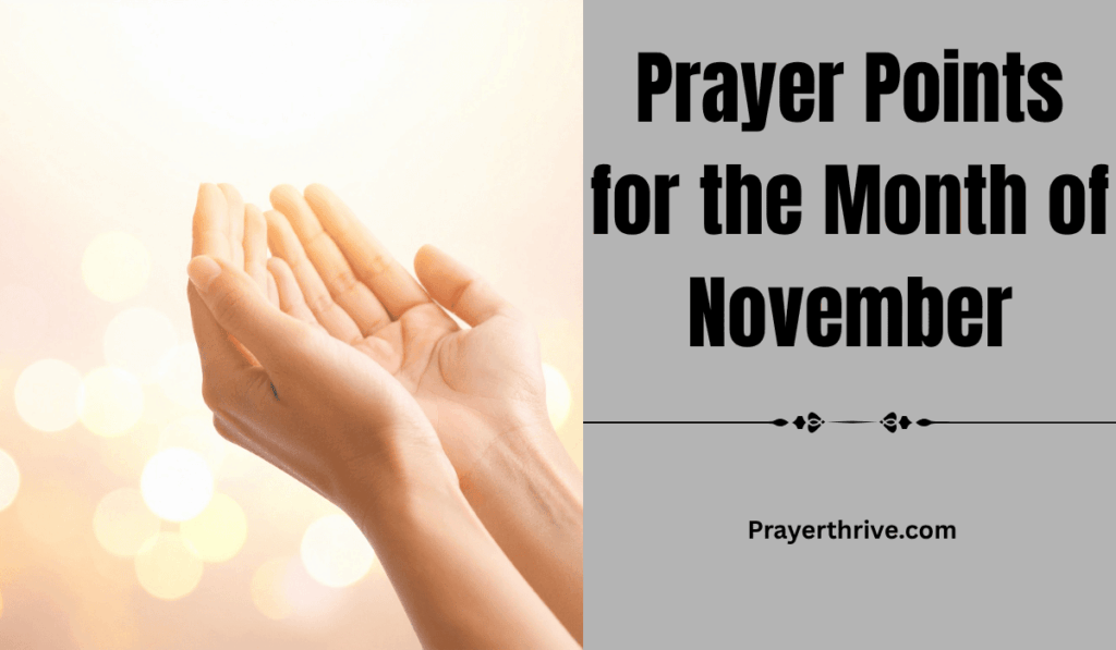 A serene morning sky with open hands lifted in prayer, representing the theme of Prayer Points for the Month of November.