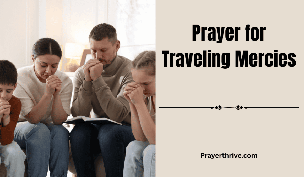 A family praying together before a long road trip, seeking prayer for traveling mercies and God’s protection on their journey.