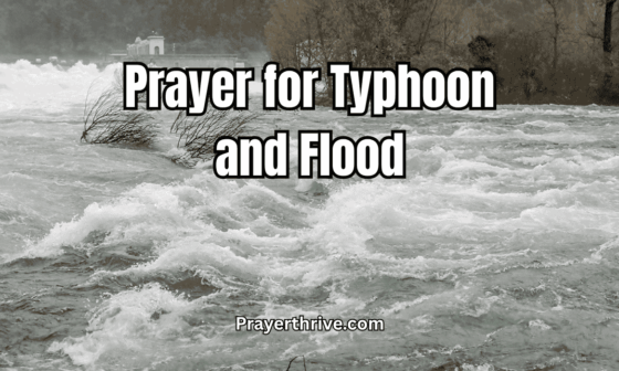 A gentle image of storm clouds parting to reveal light over a flooded landscape, symbolizing hope in prayer for typhoon and flood.