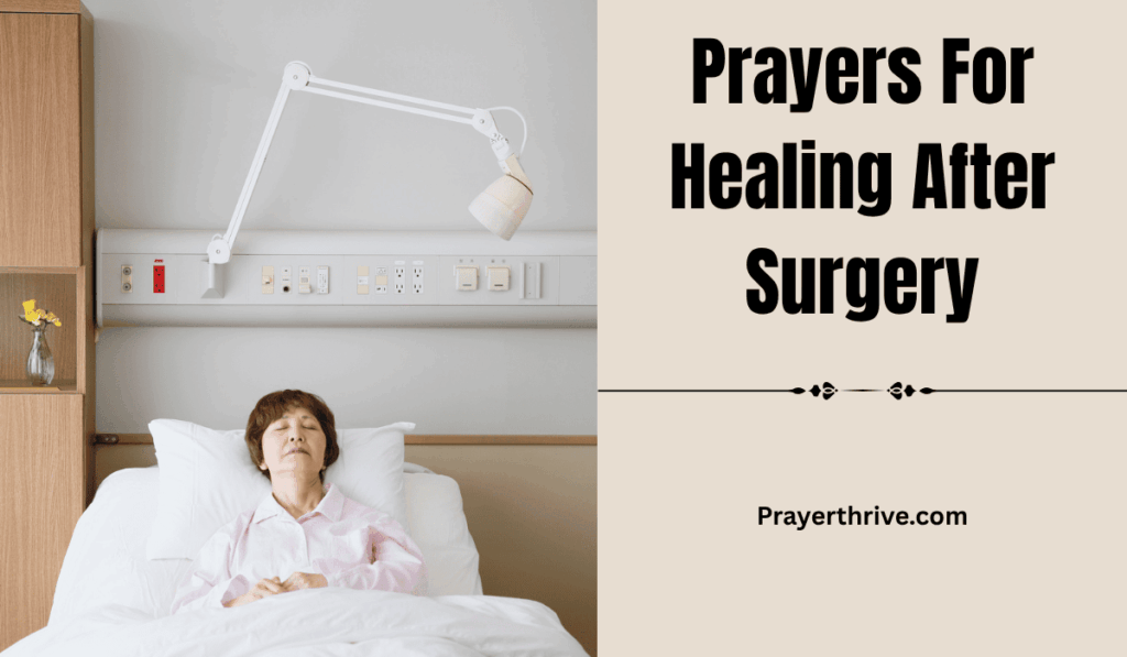 A person resting peacefully in bed with hands clasped in prayer, surrounded by warm sunlight — a comforting image symbolizing Prayers For Healing After Surgery.