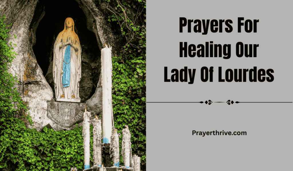 A serene depiction of Our Lady of Lourdes with a glowing aura, symbolizing hope and healing through Prayers For Healing Our Lady Of Lourdes.
