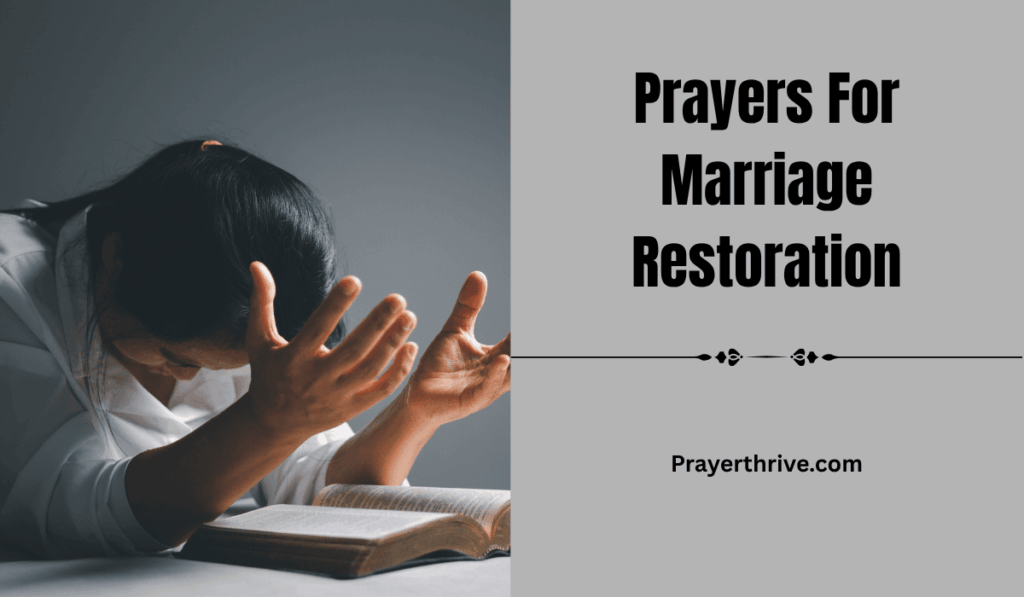 A wife sits quietly in prayer, her hands clasped and eyes closed, seeking hope and healing through heartfelt prayers for marriage restoration.