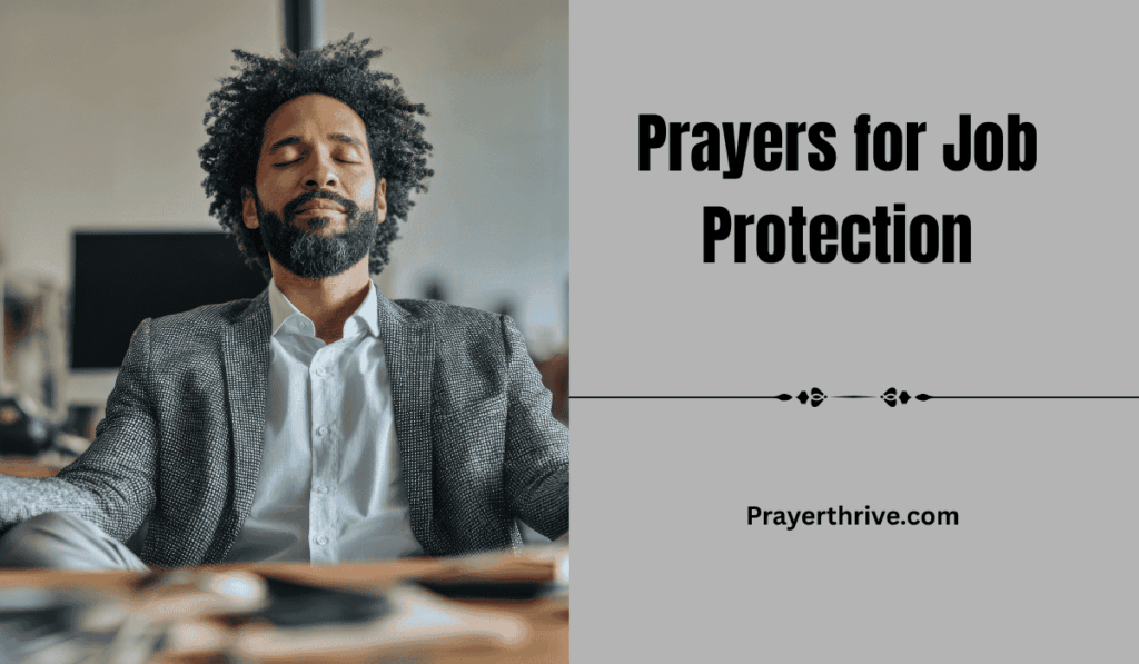 A serene office scene with a person praying at their desk, symbolizing faith and protection in the workplace, perfect for Prayers for Job Protection.