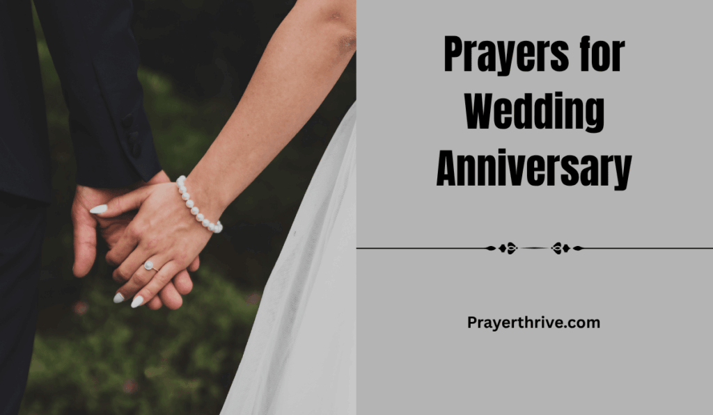 A joyful couple holding hands and praying together, celebrating their love and faith with prayers for wedding anniversary.