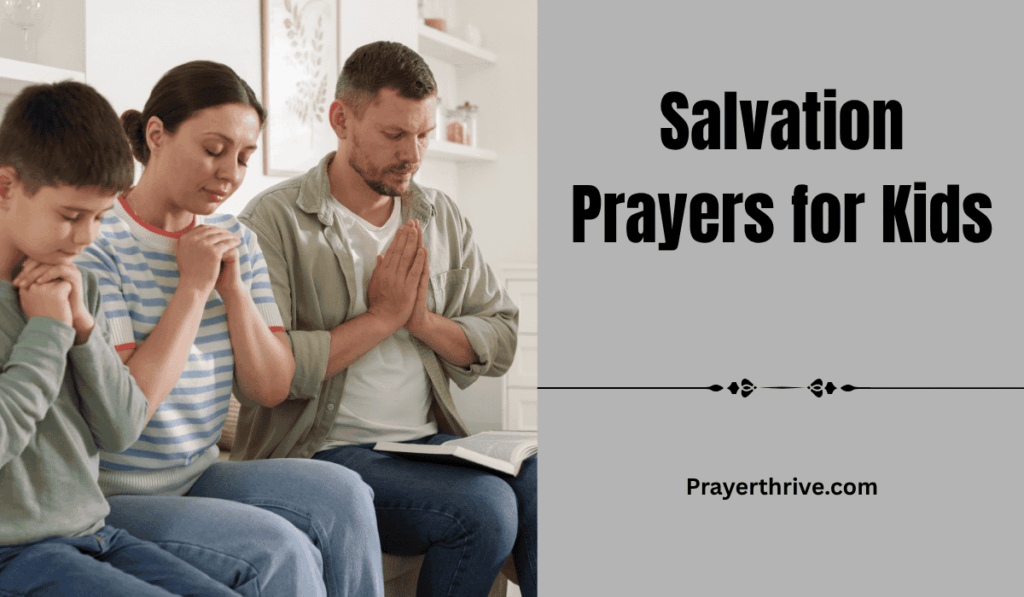 A parent and child praying together at sunrise, hands clasped in faith and hope, representing Salvation Prayers for Kids.