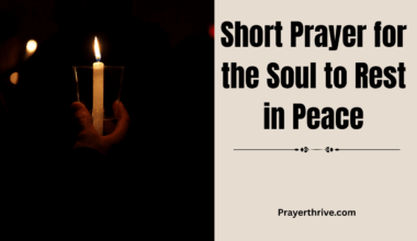 A peaceful candlelight vigil with hands clasped in prayer, reflecting a short prayer for the soul to rest in peace.