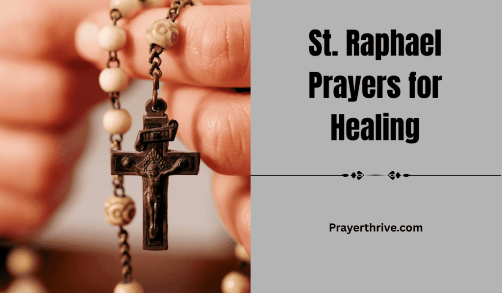 A serene image of St. Raphael guiding a believer in prayer, symbolizing hope and comfort through St. Raphael Prayers for Healing.