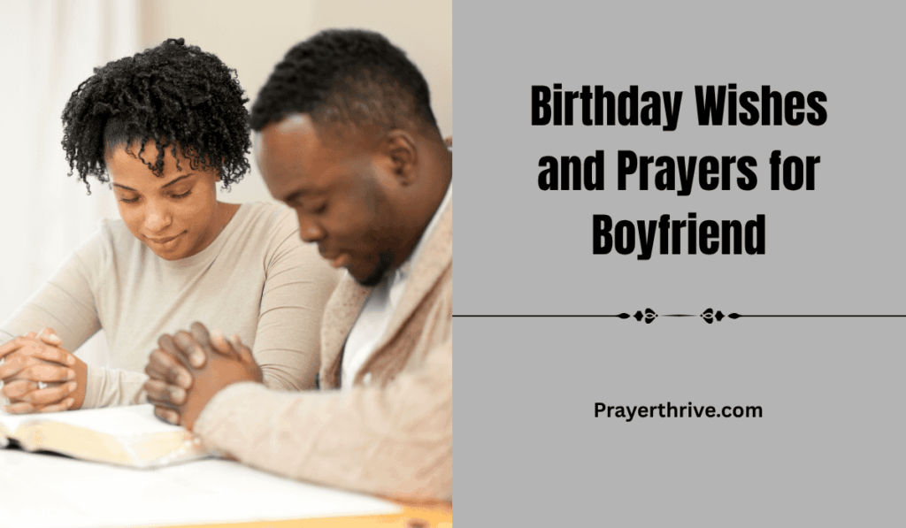 A happy couple praying together during a birthday celebration, representing love and faith with Birthday Wishes and Prayers for Boyfriend theme.