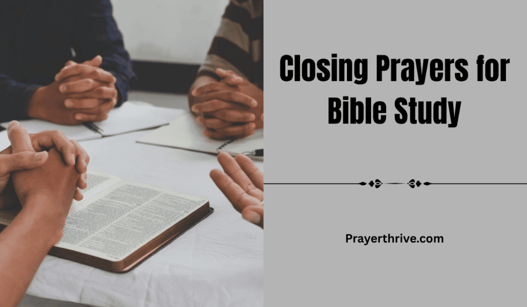 A small Bible study group holds hands in prayer as the session ends, representing heartfelt unity in faith and the spirit of closing prayers for Bible study.