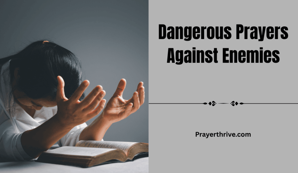 A believer kneeling in a quiet room, praying deeply and passionately, declaring Dangerous Prayers Against Enemies with faith and authority.