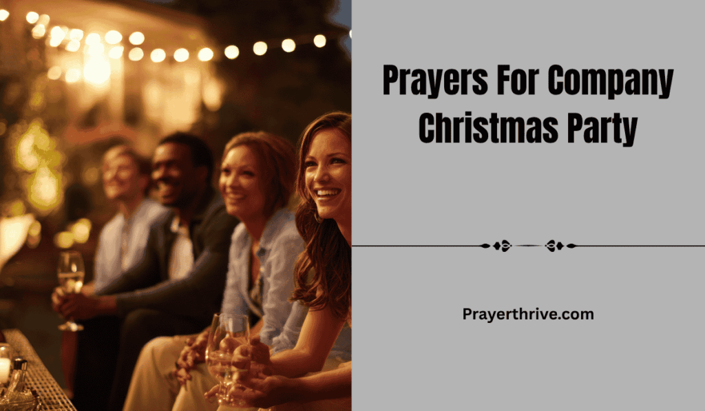 A warm, joyful office gathering with prayer, focusing on Prayers For Company Christmas Party
