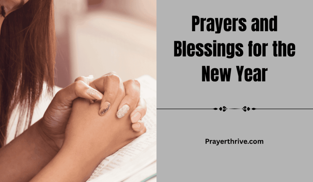 A peaceful sunrise over a quiet field with a person praying in gratitude and hope, symbolizing Prayers and Blessings for the New Year.