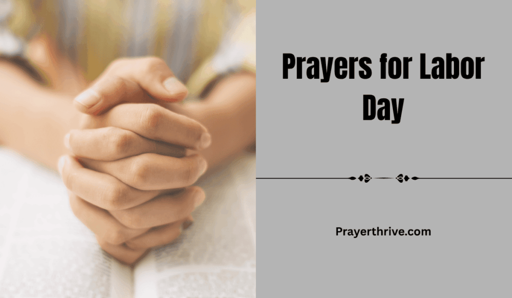 A person praying at their workspace with a Bible open, reflecting on Prayers for Labor Day.