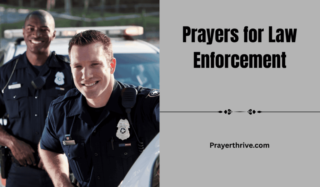 A police officer standing prayerfully beside a patrol car at sunrise, symbolizing courage, protection, and Prayers for Law Enforcement.